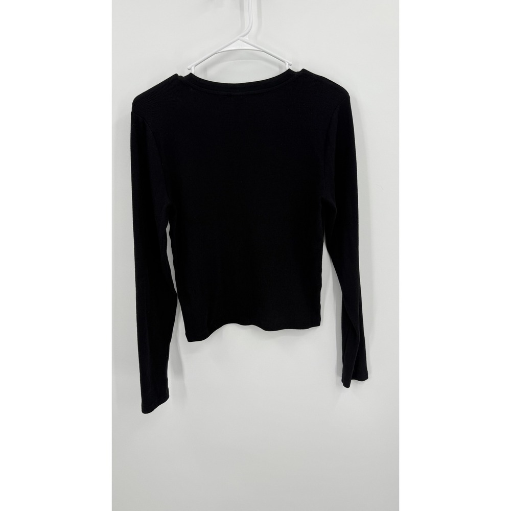 TNA Aritzia Womens V-Neck Ribbed Long Sleeve Top Black Size Large - Picture 2 of 3